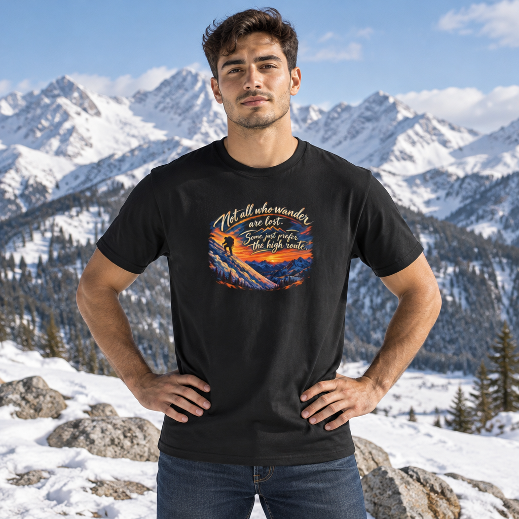 Not All Who Wander Are Lost – High Route Unisex Mountain Hiking T-Shirt