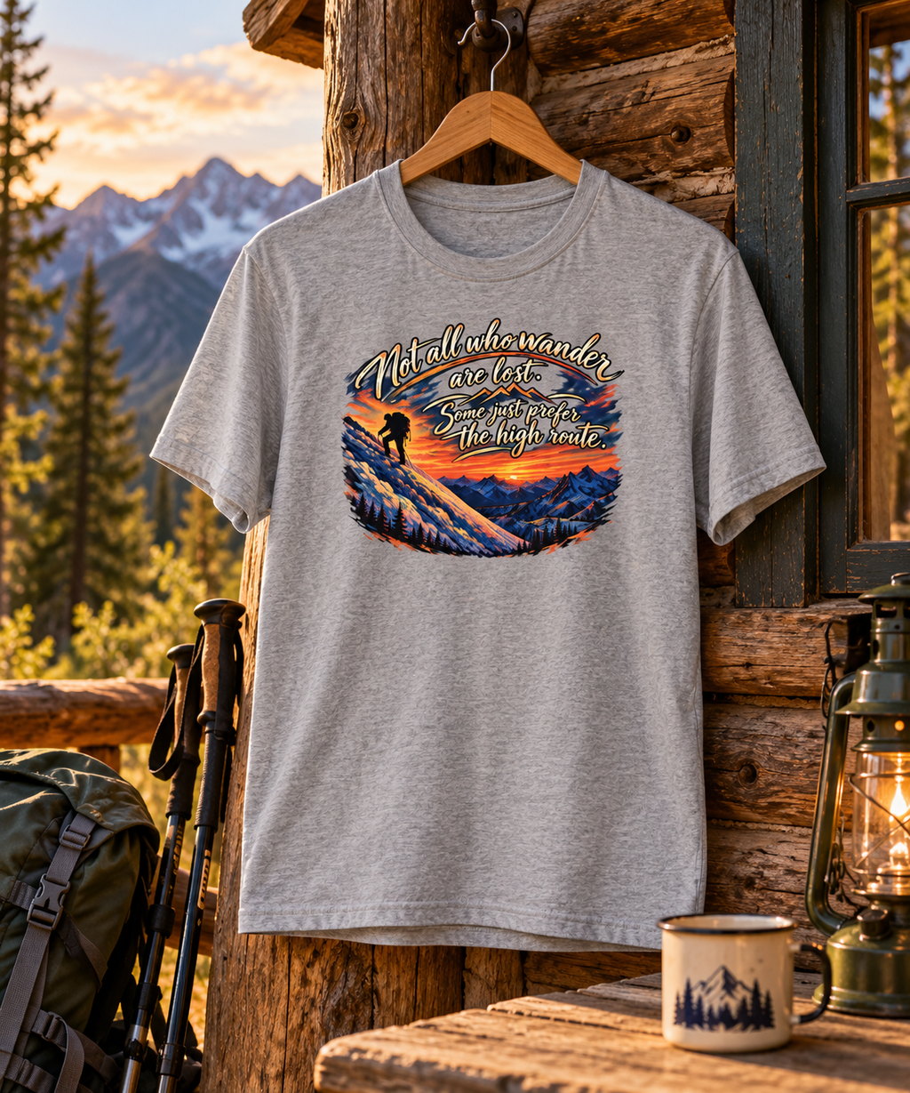 Not All Who Wander Are Lost – High Route Unisex Mountain Hiking T-Shirt